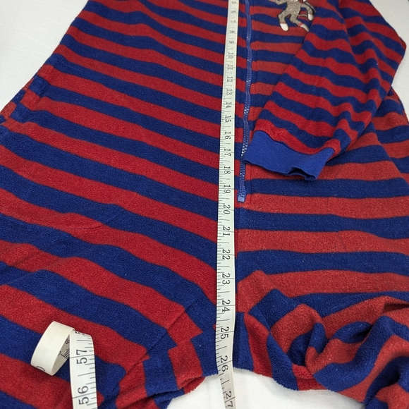 Nick & Nora Red/Blue Stripes Adult Monkey Sock One Piece Pajama Full Zipper - Picture 6 of 14